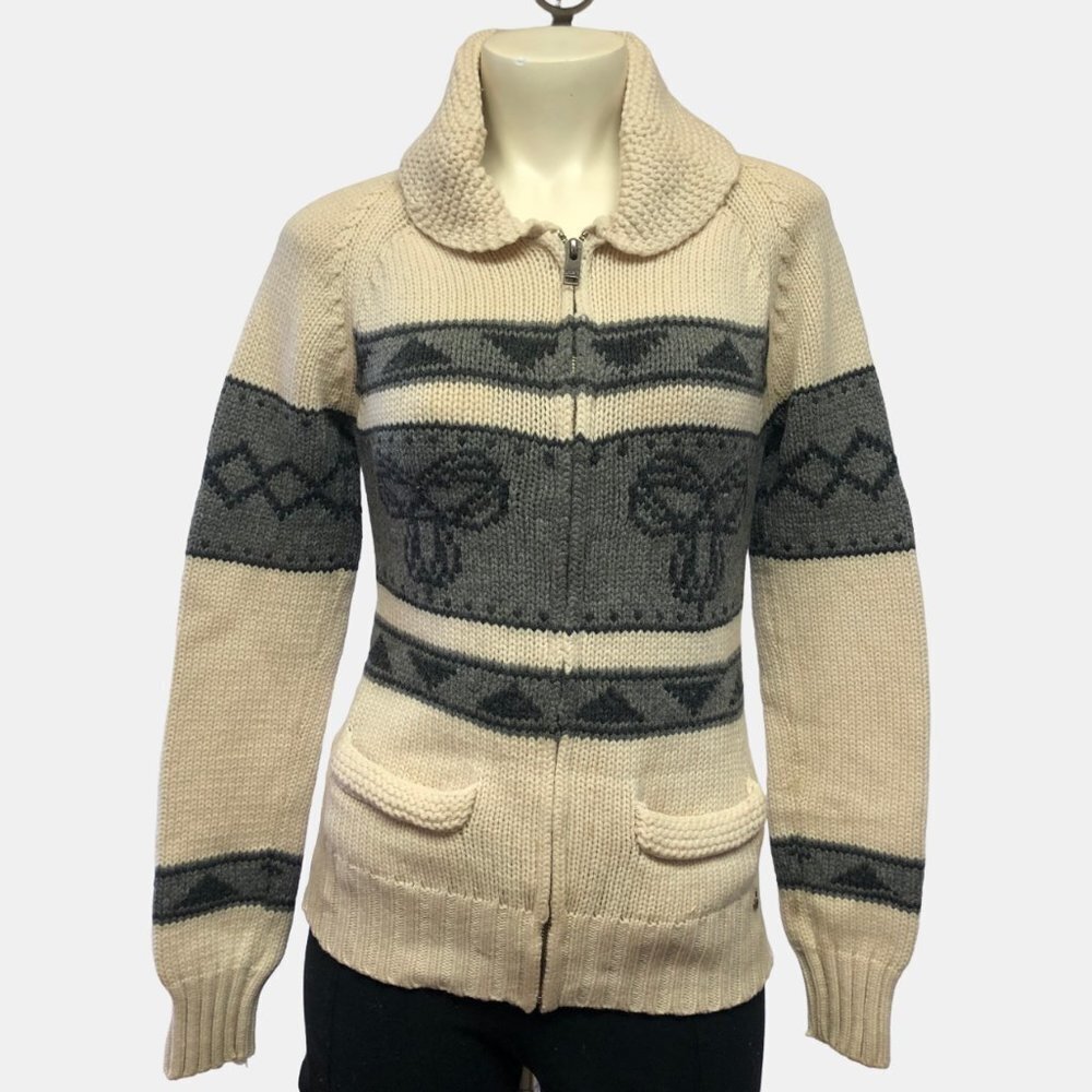 Aritzia TNA 100% Lambs Wool Sea To Sky Zip Up Knitted Cardigan Sweater Medium